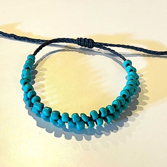 NEW Turquoise Glass Beaded Braided Handmade Adjustable Beaded Bracelet - Picture 1 of 3
